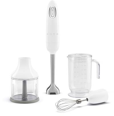 Smeg 50s Style Hand Blender with Accessories, Variable Speed, Turbo Function, 700W, White, HBF03WHUK