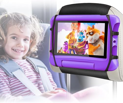 WSTELHH Upgraded Car Headrest Mount Holder, Tablet Holder for Kids in Back Seats, Anti-Slip Strap and Holding Net,Angle-Adjustable/Fits All 7 Inch to 12.9 Inch Tablets，Compatible with iPad, Switch