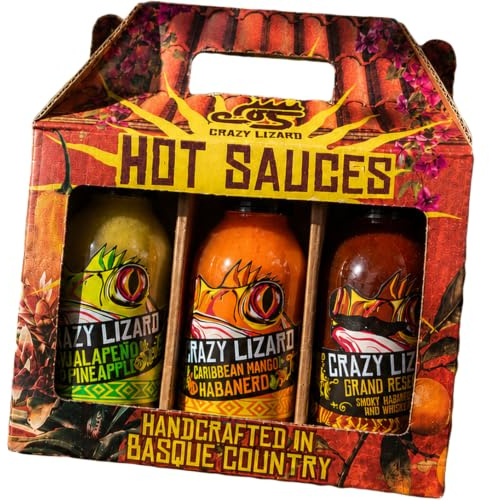 CRAZY LIZARD Pack Regalo 3 Salsas Picantes Gourmet Artesanales, 3 x 100 ml - Hot sauce gift set