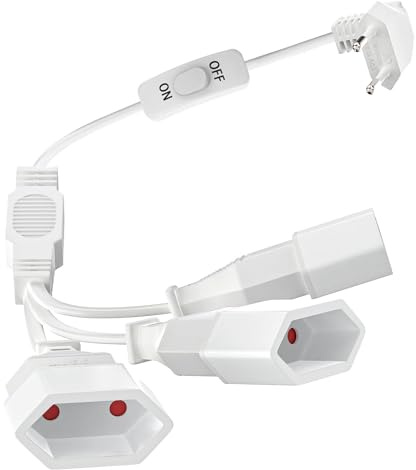 3 in 1 Verlängerungskabel Flachstecker mit Schalter 0,5M Kurzes Eurostecker Verlängerung, 90° Eurostecker, Stromkabel Flach 250V/2,5A, 0.75 mm² Typ-C Euro Buchse für TV PC Computer Monitor, Weiß