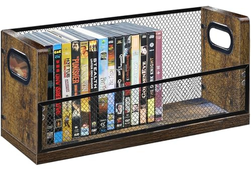 PUTNATRUE DVD/Blu ray Storage Rack, DVD Shelf Holds Up To 28 DVD Cases, Stackable DVD Tower also Used for CDs, Video Game Cases, Vhs Taps, Jewel and Cassette Cases on Desktop