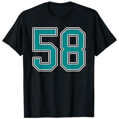 Blaugrüne und weiße Trikot-Spieleruniform mit der Nummer 58#58 Fan T-Shirt