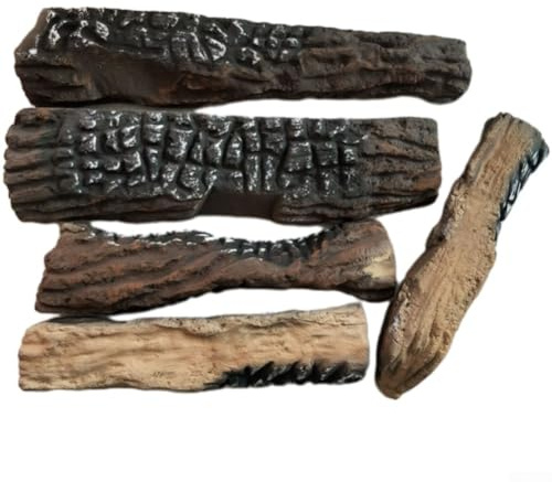 Yuanpgky Lot de 5 bûches artificielles pour cheminée à l'éthanol ou au gaz, résistant à la chaleur jusqu'à 1000 °C, texture bois réaliste