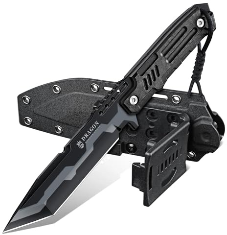 Dragon Creek Fixed Blade Knife - Outdoor Survival Knife for Camping Hiking Gift Men Black