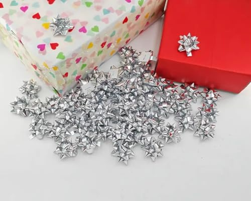 GMM Geschenkschleifen Aufkleber, Geschenkschleifen, Packung mit 100 Stück, Metall, für Weihnachten, Valentinstag, Geburtstag, Abschlussfeier und verschiedene Anlässe 2,5 cm (Silber)