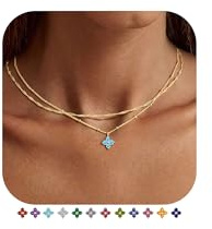 TINGN Layered Birthstone Gold Plated Necklace for Women 14K Gold Plated Choker Necklaces Clover Emerald Green Cubic Zirconia Necklace Birthday Gifts Womens Prom Jewelry