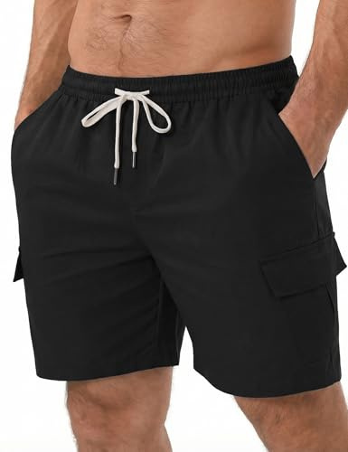 iClosam Pantalones Cortos para Hombre Cómodos con Elasticidad Pantalones Cortos para Hombre con Cuerdas Diseño Minimalista para Oficina y Día a Día con Múltiples Bolsillos Corte Normal, L