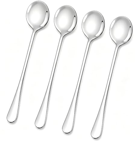 CiiVii Latte Spoons Set of 4, 7.28-Inch Long Handle TeaSpoons, Silver