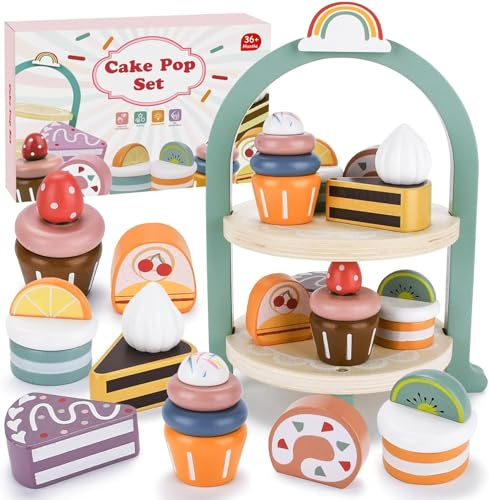 Kinderküche Spielküche Zubehör Holz,Teeservice Kinder Teeset aus Holz,Kinderspielzeug Tee Set mit Ständer,Teeparty Spielküche Rollenspiele,für Kinder Mädchen 3 4 5 6 7+ Jahre