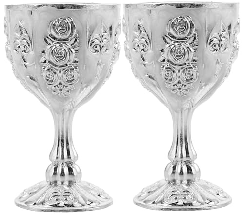 Uonlytech 2 Copas de Cáliz y Resistente a Caídas Diseño Ergonómico Vintage de Aleación Plata para Degustar Vino y Cócteles en Casa