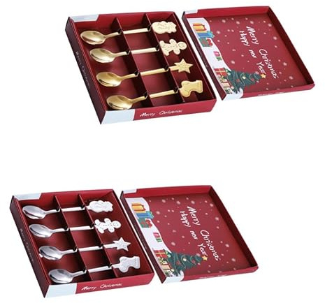 HOMOBABE Set di 2 Cucchiai Natalizi in Acciaio Inossidabile Manico Comodo e Resistente per Dessert e Caffè, Stile Natale Argento per Riunioni e Feste