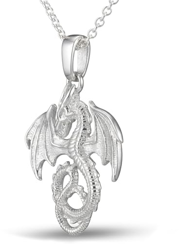 Vinani Drachenanhänger 925 Sterling Silber an Erbskette für Damen, ADG-T | Glänzende Oberfläche, nickelfrei, antiallergisch, deutsches Design, ausdrucksstarkes Motiv für empfindliche Haut