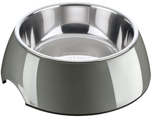 HUNTER Melamin-Napf, Futternapf, Trinknapf für Hunde und Katzen, herausnehmbarer Edelstahlnapf, 350 ml, grau
