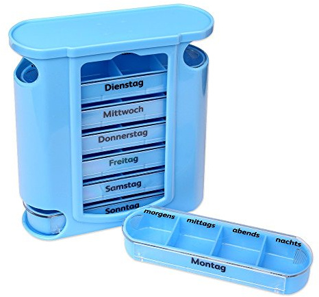 Schramm®Tablettenbox blau mit blauen Schiebern 7 Tage Pillen Tabletten Box Schachtel Tablettendose Pillendose Pillenbox Tablettenboxen Pillendosen Pillen Dose Wochendosierer