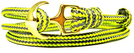 HanseCharms - Maritimes Surfer Anker Armband-aus US Paracord Typ II-Armband-Verstellbar-Unisex-Wickelarmband-Damen Armband-Herren Armband-Geschenk-Neon Yellow-Charcoal Grey Stripes