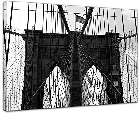 Bilderdepot24 Keilrahmenbild - New York Bridge I - Bild auf Leinwand 120 x 90 cm 1 teilig - Leinwandbilder Bilder als Leinwanddruck Städte & Kulturen Amerika - Brooklyn Bridge in schwarz weiß