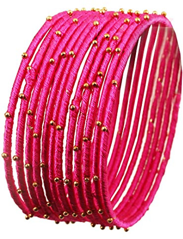 Touchstone Collection de bracelets en fil de soie fabriqués à la main en faux fil de soie, perles de style exotique, bracelets de créateur fuchsia pour femme 2.5 Ensemble de 12 Fuchsia