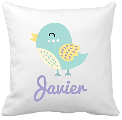 Kembilove Cojín Infantil Personalizado – Almohada Bebe Guardería Personalizado con el Nombre – Regalos para Bebes – Regalos Personalizados Diseño Pájaro Azul