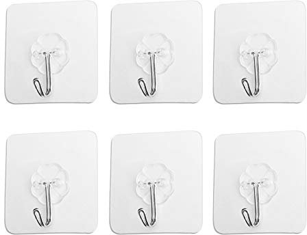FANGZIDM 6 Piezas Ganchos Adhesivos Potentes Transparente, Impermeable, Sin Clavo/Agujero 70MM Percha de Pared para Abrigos Bufandas Toallas Bolsos Llaves en Oficina Cocina Baño