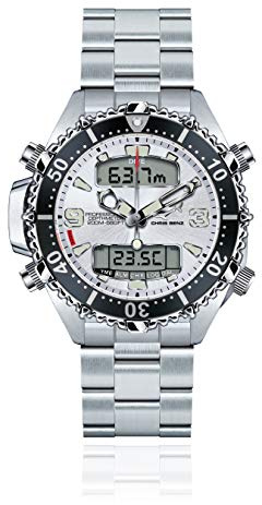 Chris Benz Depthmeter Digital 200M Taucheruhr mit Metallband, Haifischsilber