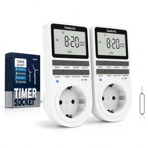teeppo Digitale Zeitschaltuhr Steckdose 16A 3680W – Intelligente Timer Steckdose mit 10 Programmen, Zufallsmodus & LCD Display, Sicher & Energiesparend für Innen (2 Pack)