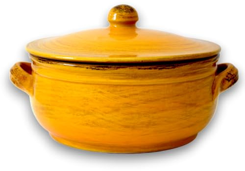 Colì, casserole en terre cuite avec couvercle, poêle artisanale, couleur jaune,terre ancienne diamètre 24 cm