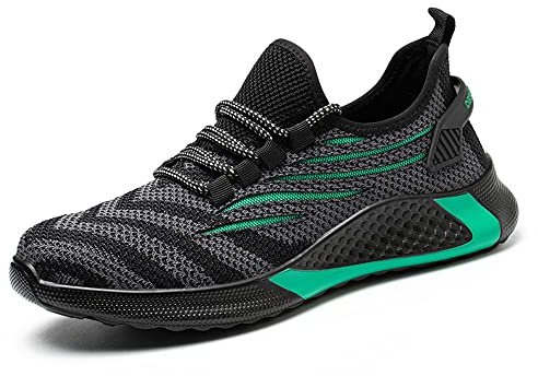 Scarpe Antinfortunistiche Uomo Leggere Scarpe da Lavoro Traspiranti Donna Antiscivolo Scarpe da Cantiere con Punta in Acciaio, Verde, EU 37