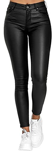 Zukmuk Pantalon Femme en Simili-Cuir Leggings Skinny avec Poches Collant Cuir Slim Stretch (Noir, M)