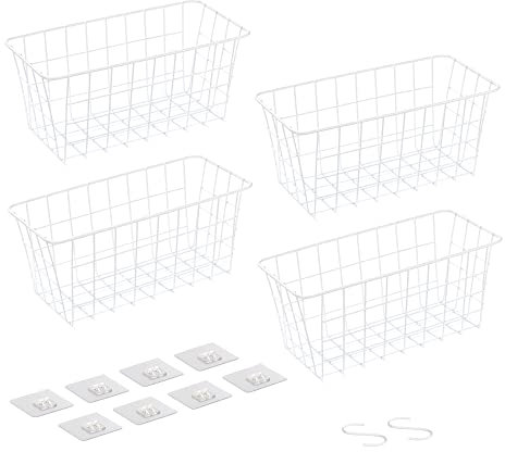 Navaris 4x selbstklebende Körbe - Hängekorb Set aus Metall - 30,5x14x13,5cm - Aufbewahrungskorb Allzweckkorb - 4er Drahtkorb zur Aufbewahrung - Weiß