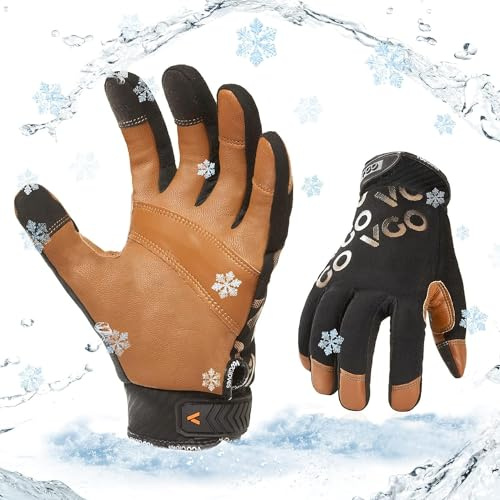 Vgo… Winter Work Gloves Waterproof in Goat Leather, Cold Weather Safety Gloves Men for Rigger Freezer Builder Construction,1 Pair