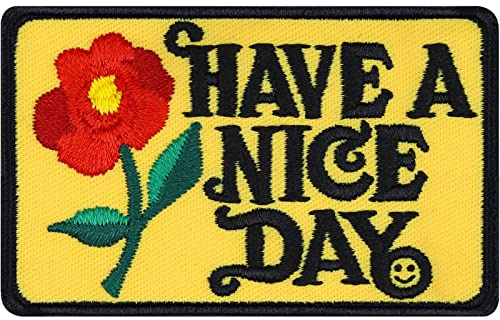 HAVE A NICE DAY blommor patch att sy på/stryka på | Motivationsklistermärke med slogan broderad strykbild bloggare present gör-det-själv applikation för alla tyger | 70 x 45 mm