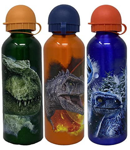 HOVUK Botella de agua de aluminio para niños de 500 ml, 1 botella de agua deportiva de Jurassic-World con boquilla de seguridad para picnic escolar a partir de 3 años