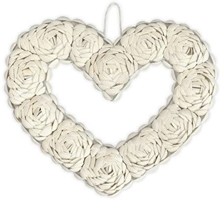 Lestarie Muschel Herz Wanddekoration handgefertigt, Bohemian Stil Muscheln 32cm Weiß/Natur, Boho Wandschmuck