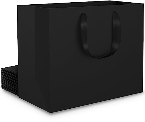 EUSOAR Geschenktüte Schwarz - 250gsm Papiertüten mit Henkel - 10 stück S 22x10x18 cm Schwarze Geschenktüten - Kraftpapier Papier Tüten Klein Papiertragetasche - Papier Tüte mit Griff