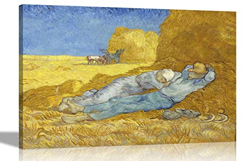 Artley Prints The Siesta by Vincent Van Gogh Leinwandbild | Gerahmte Bilder für Wohnzimmer, Büro, Schlafzimmer | Abstrakte Drucke, fertig zum Aufhängen, extra groß, 101 x 76 cm