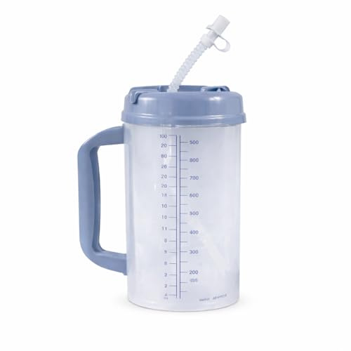 Vakly Insulated Hospital Carafe 32 oz – Double Wall Water Bottle with Straw & Pour Spout, Hot & Cold Bedside Carafe for Patient Care & Home Use
