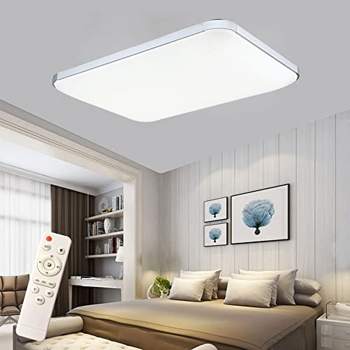 YRHome 72W Dimmbar Deckenleuchte Modern Deckenlampe mit Fernbedienung Ultraslim Flur Lampe Wohnzimmer Schlafzimmer Silber