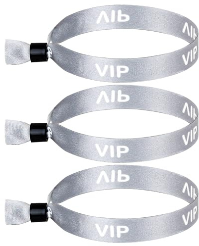 100 Pack VIP Wristbands for Events, Secure Tamper-Proof Cloth Identification Bracelets with One-Time Lock, Adjustable Heat Transfer Printed Entry Bands for Festivals and Parties,Silver