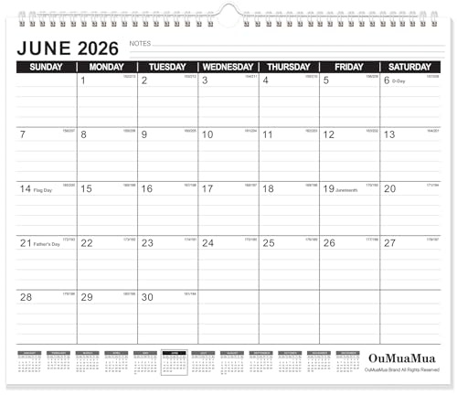 OuMuaMua Wall Calendar 2026, Calendar Wall 2026-2027, Jun. 2026 to Dec. 2027, 14 X 11.5 19-Month Paper Hanging Planner Wall with Thick Paper, Ruled Blocks for Office Home Planning & Organizing