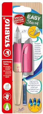 STABILO - Schulfüller ergonomisch für Rechtshänder mit Anfänger-Feder A - EASYbirdy Timber in pink - inkl. Patrone