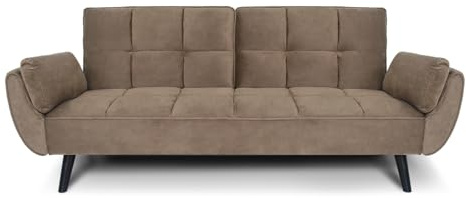 SAMIRA Divano letto clic clac in velluto marrone - Divano 3 posti mod. Ambra piedi in legno nero