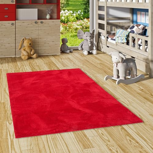 Pergamon Super Soft Kinder Hochflor Teppich Silky Kids Rot - für Kinderzimmer und Jugendzimmer