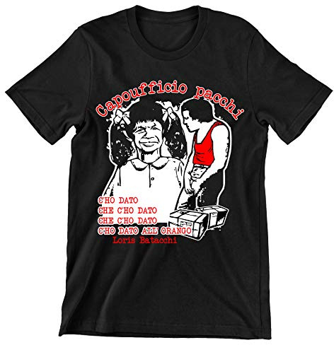 Incidiamo T-Shirt Uomo Film Cult Ugo Loris Batacchi Capoufficio pacchi - Film Cult Italiani - Maglietta Manica Corta Nera Taglia L