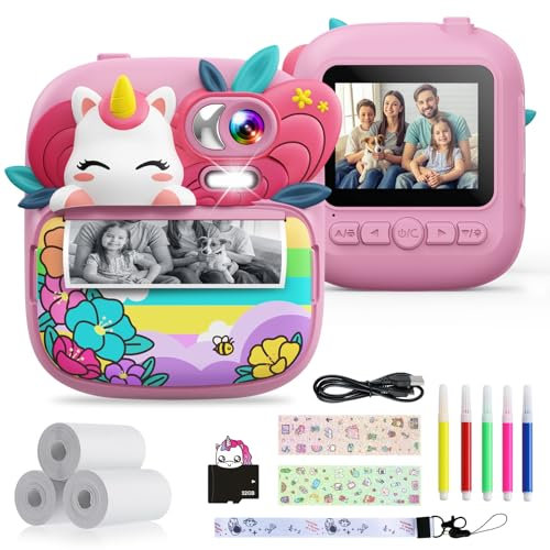 TIATUA Kids Instant Print Camera, 2.4'' Digital Toy for 3-14 Year Old, 1080P HD Video With 32G Card & 3 Print Paper, Boys & Girls Birthday Gifts
