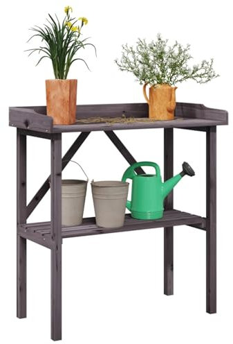 BaraSh Wooden Potting Table Flower Plant Workbench Garden Greenhouse,Plant Table with Shelf Grey 78x38x82.5 cm Solid Wood Fir
