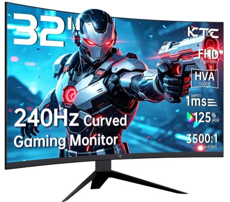 KTC 32 inch 240Hz Curved Gaming Monitor 1500R 1080P 125% sRGB 1ms, Freesync/G-sync HDR10,HDMI/DP/USB Ports VESA,Tilt Adjustable,Xbox PS5 Switch,Black