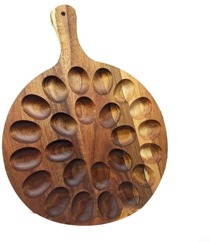 HEBEOT Plato de madera con mango para huevos rellenos con 24 agujeros, bandeja de madera para huevos de 40 x 29,5 x 1,7 cm