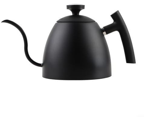 Hasaller Kaffeekanne, 1500 ml, langer Auslauf, Kaffeekessel, wiederverwendbarer Edelstahlgriff, Tropfkaffeekanne, langer Schwanenhals-Auslauf, Wasserkocher mit Holzgriff (schwarz mit Thermometer)