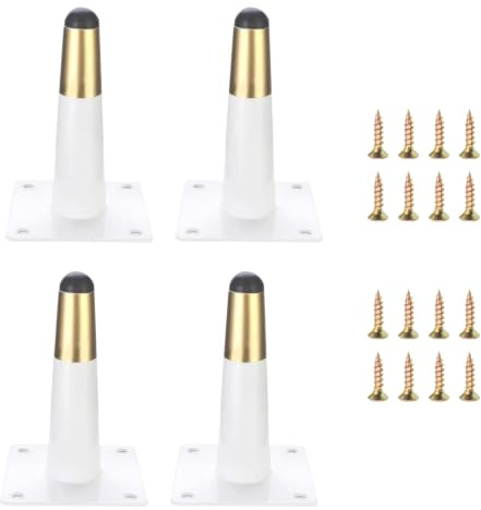 4 Stück Möbelfüße Eisen Gold Weiß, Metallbeine für Möbel, Kegel Möbelbeine Gerade Ersatz-Möbelbeine mit Schrauben für Stühle Tische Schränke Stuhl Schreibtisch (15cm/6’’) (Gold und Weiß, 15 cm)
