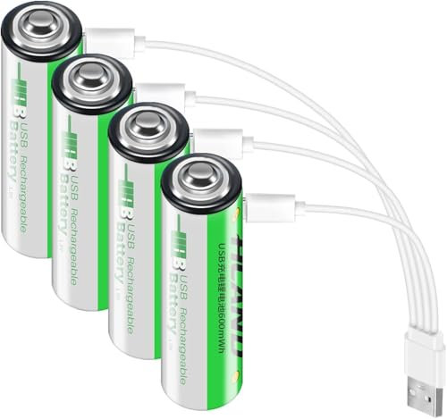 Pilas AAA recargables AAA USB C, 1,5 V, 600 mWh, pilas recargables AAA, litio AAA con cable de carga USB-C 2 en 1, 1500 ciclos, 4 unidades